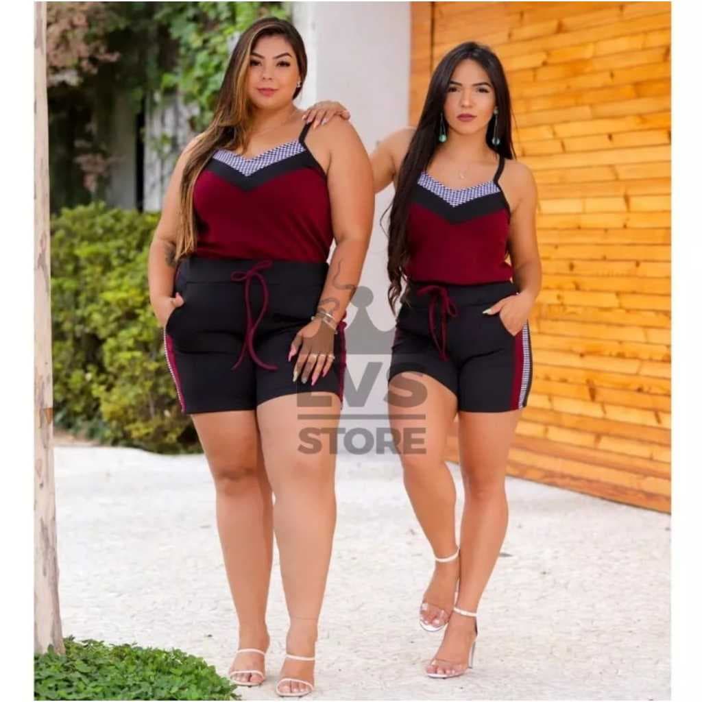 Conjunto Feminino Plus Size  Moda Verão Short e Blusa Alcinha Elegante  Tamanho M/G/GG/G1/G2/G3