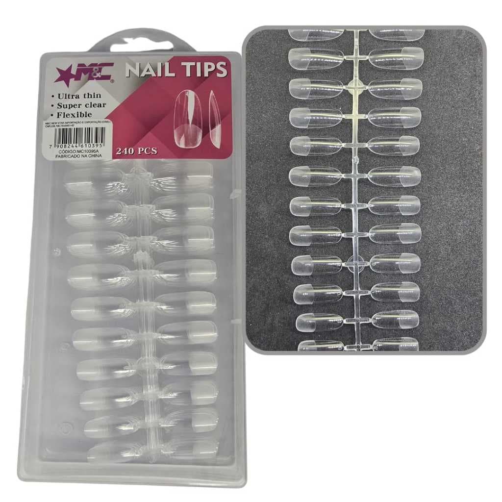 kIT 240 Unhas Postiças Soft Gel Ultra Fina Flexivel BAILARINA Tradicional Transparente