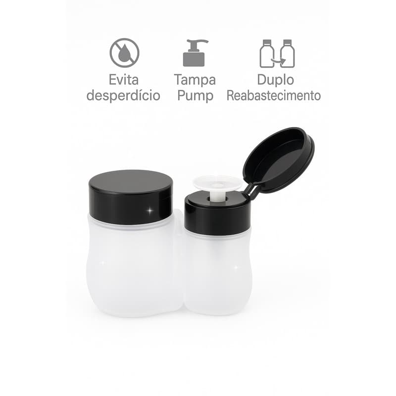 Kit Porta Acetona e Algodão Pote Duplo Removível Plástico Resistente 150ml Dosador De Acetona Pote Acetona