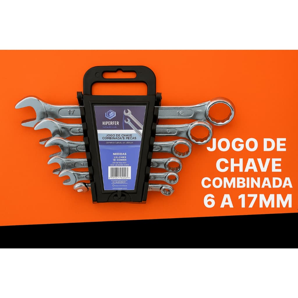 JOGO DE CHAVES COMBINADAS 6 A 17 COM 6 PEÇAS HIPERFER