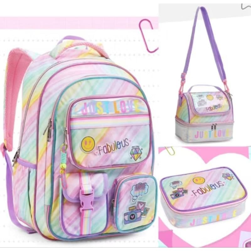 KIT MOCHILA COM LANCHEIRA E ESTOJO JUVENIL FEMININA DENLEX/ MOCHILA JUVENIL/MOCHILA INFANTIL/ MOCHILA DE COSTAS 2026