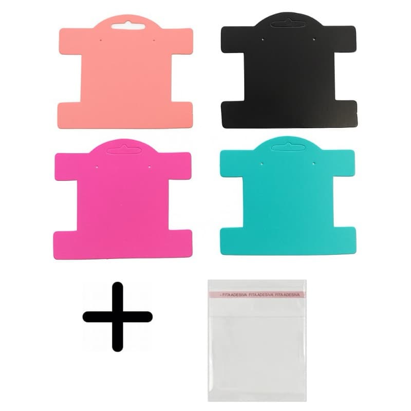 100 Embalagens Para Pulseira Brinco Cartela Camisa Colorido + 100 Saquinhos