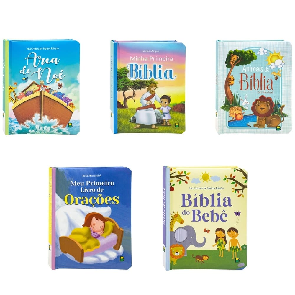 Kit 5 Livros Bíblicos Infantis • Arca de Noé + Minha Primeira Bíblia + Oração + Animais da Bíblia + Bíblia do Bebê