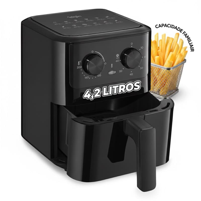 Fritadeira Airfryer Quad Fry 4,2 Litros 1.400w Preta Elgin Fritadeira Sem Oléo