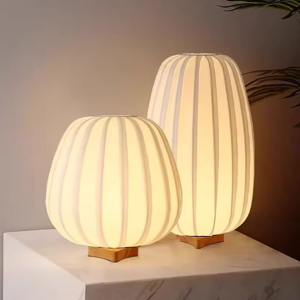 Luminária Abajur de Mesa Cúpula Estilo Oriental Bivolt Norturna Quarto Sala Branco Três Tons de Luz LED Com Fio Tecido