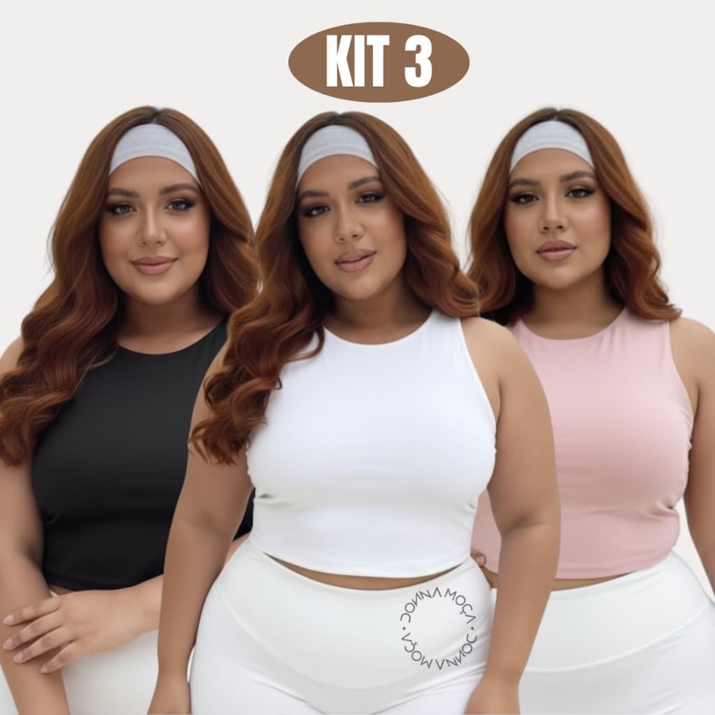 Kit 3 Cropped Regatinha Plus Sise Básico Blusa Feminina-yara