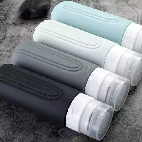 Kit 4 Frascos Viagem 90ml Silicone Azul Cinza Preto Porta Creme Shampoo Pronta Entrega