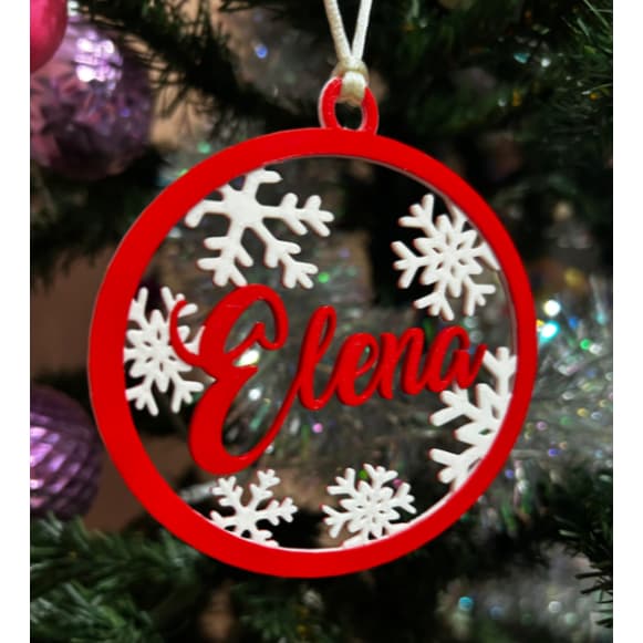 Enfeite de Natal Personalizado com Nome – Bola 3D Vermelha com Flocos de Neve – Decoração Natalina Única