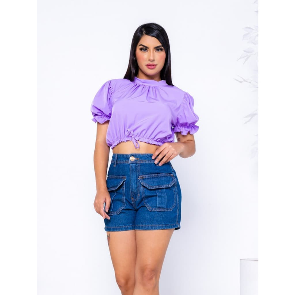 BLUSA NINA Crepinho manga bufante casual pra verão