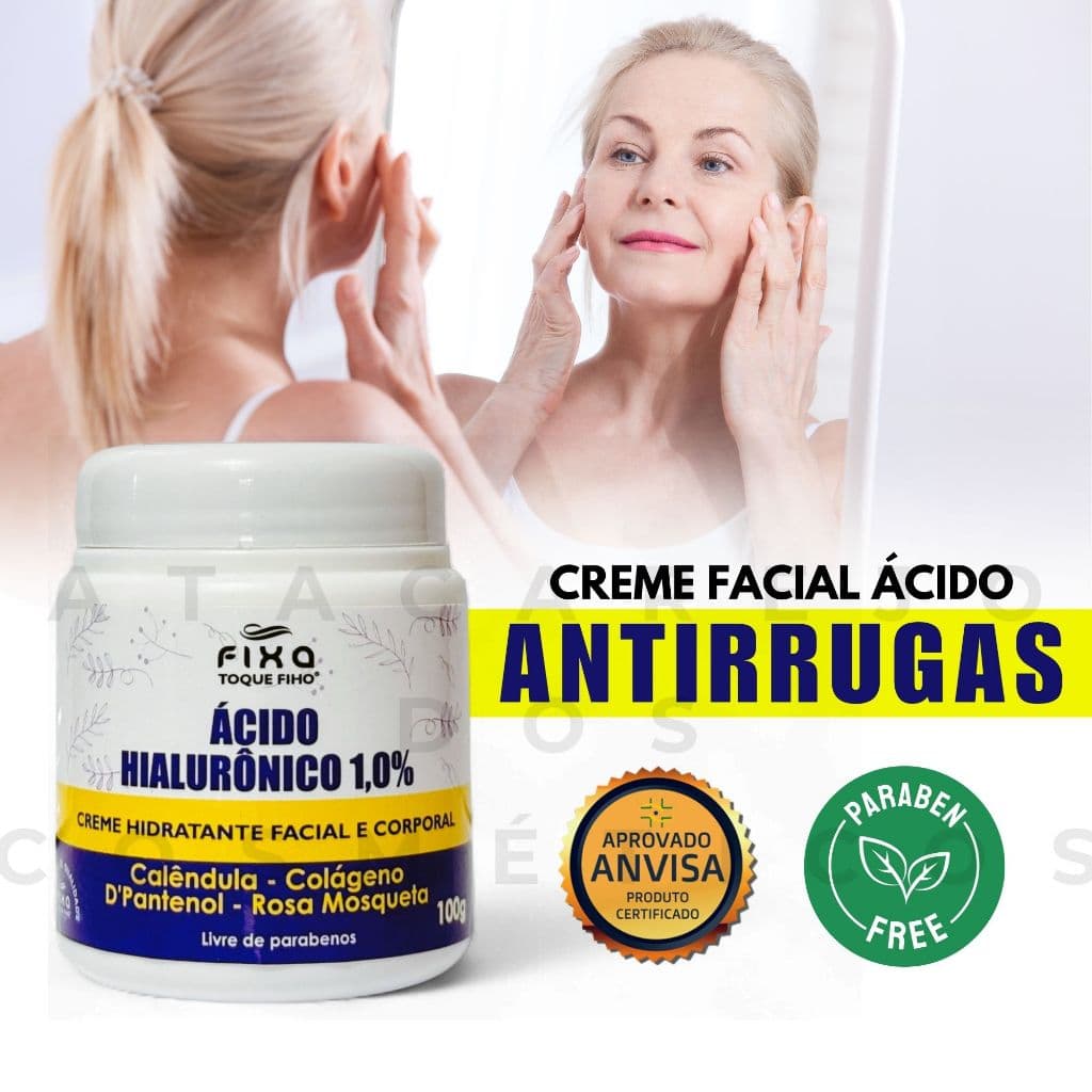 Creme  Ácido Hialurônico E Colágeno Hidratante Rosa Mosqueta Calêndula D´Pantenol antirrugas
