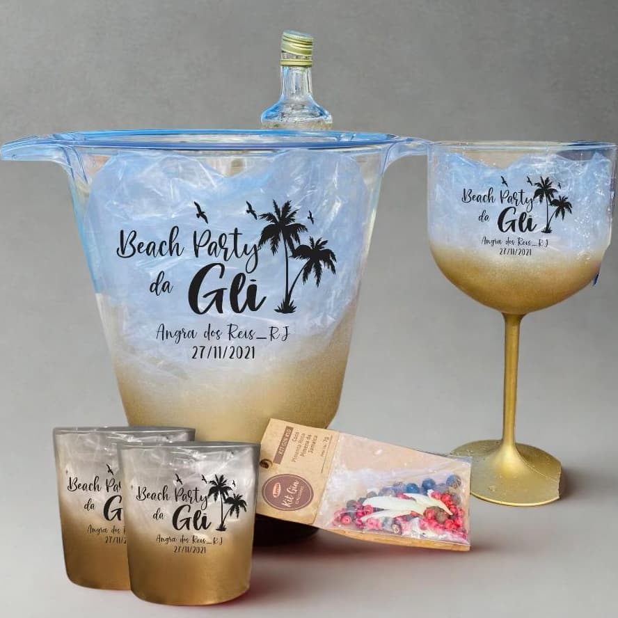 KIT 1 Balde de Gelo + 30 Taças de Gin + 25 Copos de Whisky Degrade - PERSONALIZADO