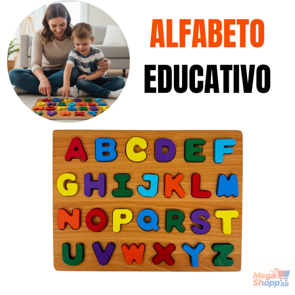 Alfabeto de Madeira Colorido Brinquedo Educativo para Crianças Aprender Brincando