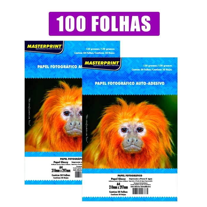 Papel Fotográfico Adesivo 130g A4 Glossy Brilhoso Kit 100 Folhas Masterprint - PAPEL ORIGINAL