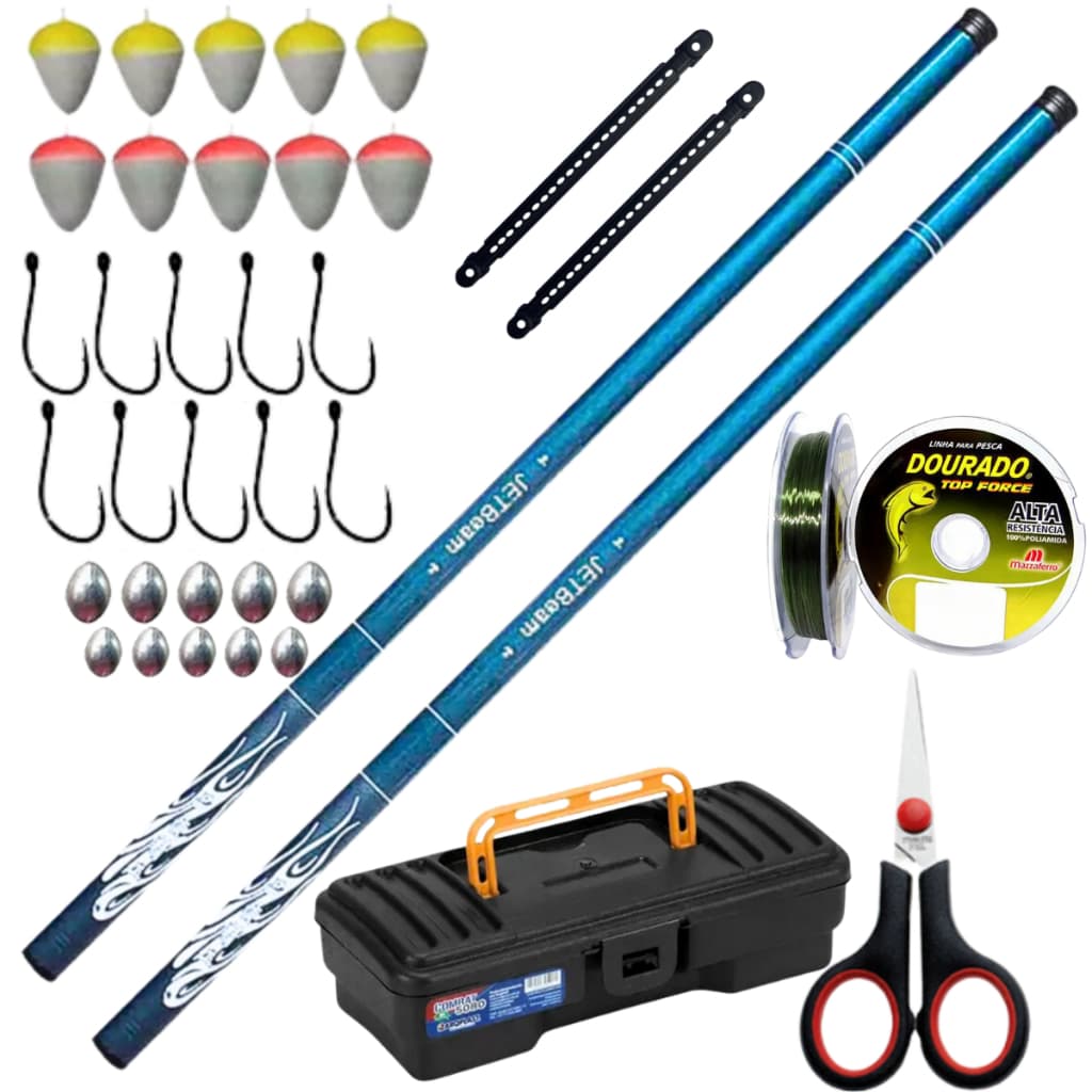 Kit 2 Varas Telescopicas De Mão 5,40 Metros Fibra Anzol Linha Boias Chumbadas Tilapia Traira Mandi..