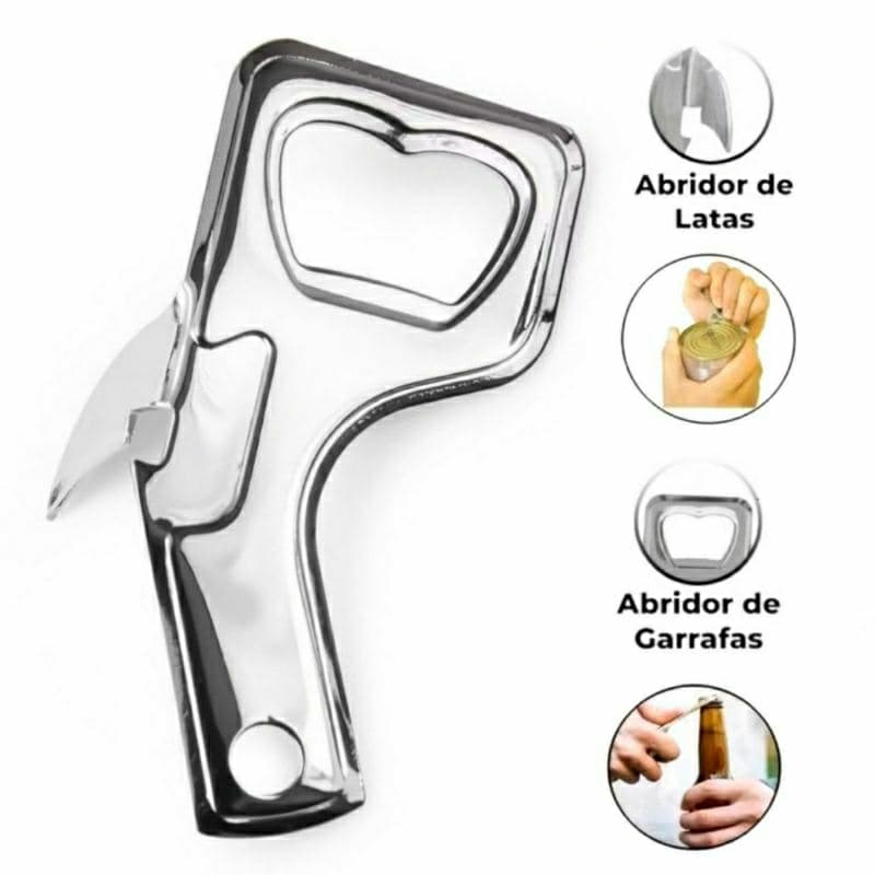 Abridor de Lata e Garrafa 2 em 1 Combinado 9 cm em Aço Multiuso