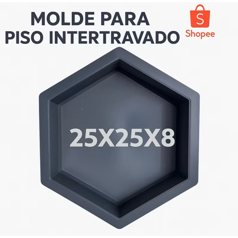 Forma para fabricar bloquete sextavado liso, para calçadas e ruas 25X25X8.