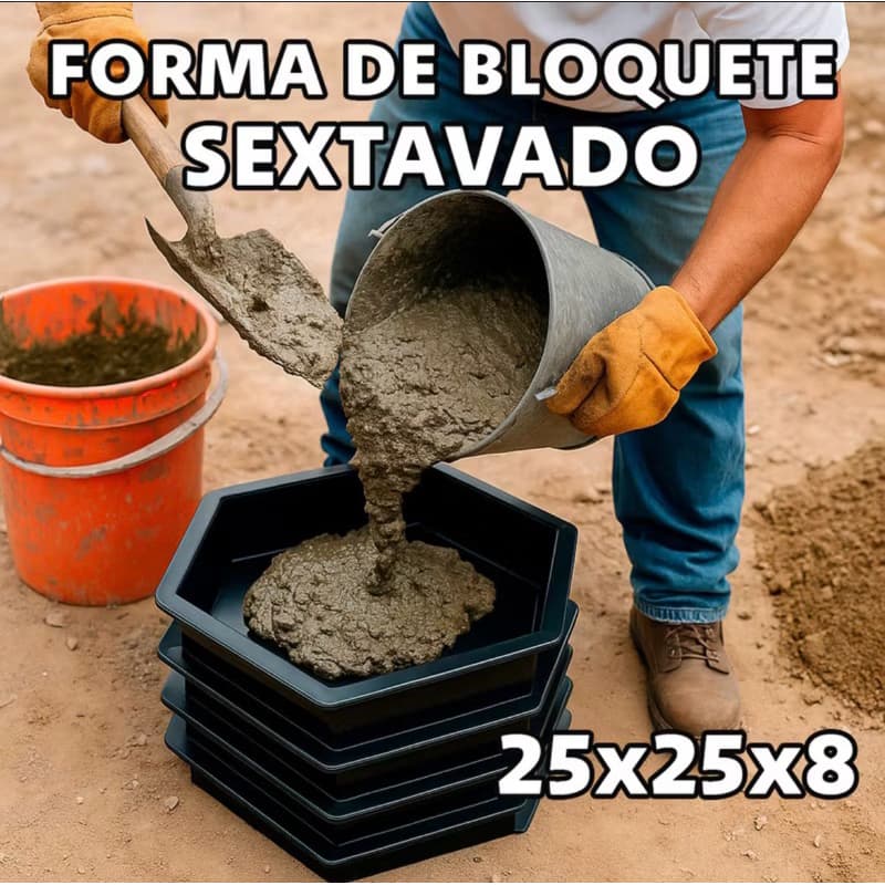 Molde forma para fabricar paver 25x25x8, sextavado liso para calçadas e ruas. Envio imediato