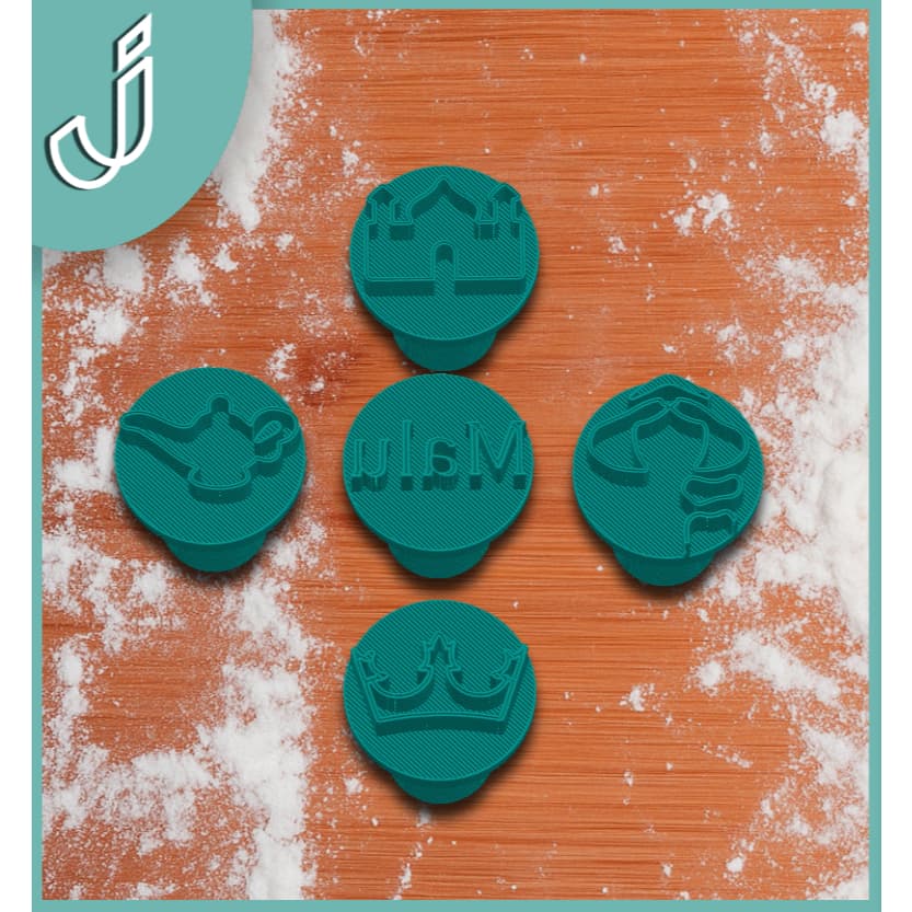 Carimbos tema Jasmim Princesa com Nome Personalizado de até 5 Letras - 5 Carimbos para Docinhos