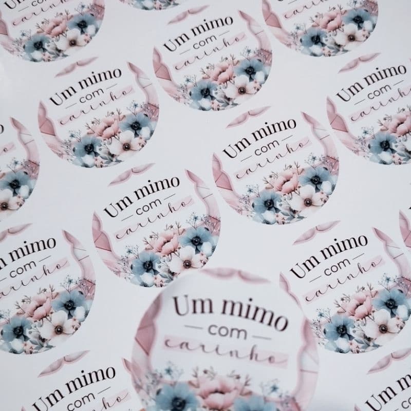 Adesivo Um Mimo com Carinho Floral 4x4cm ENVIO IMEDIATO
