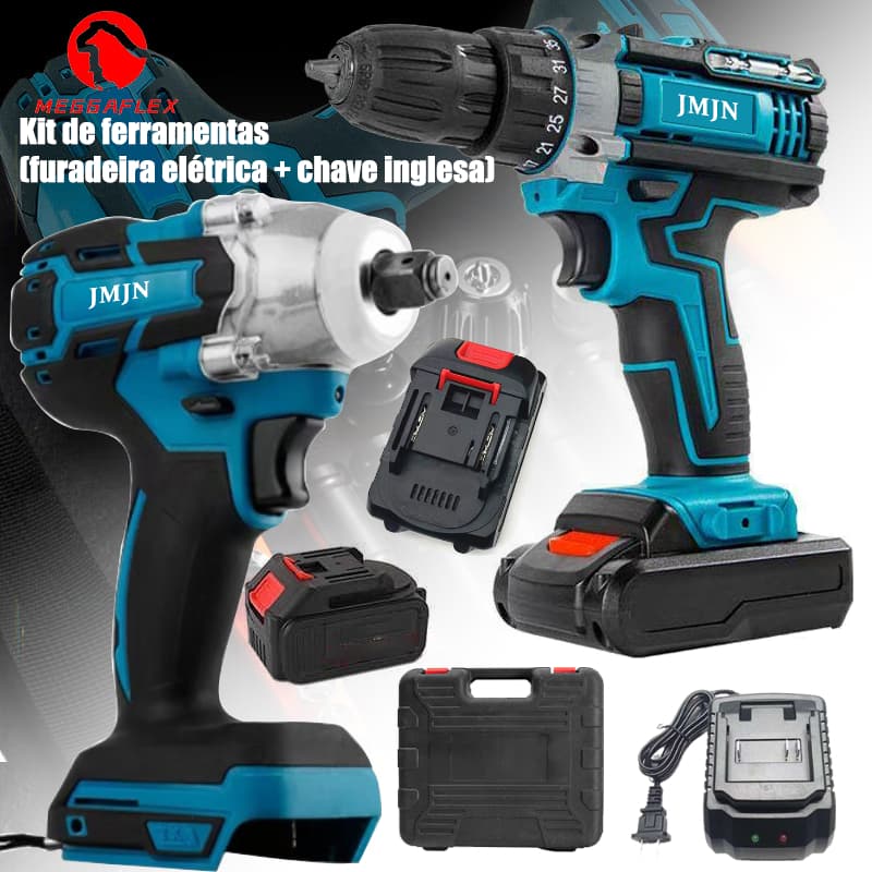 Kit 2 em 1 48V Sem Fio Recarregável – Parafusadeira + Chave de Impacto Compacta e Potente para Obras MEGGAFLEX