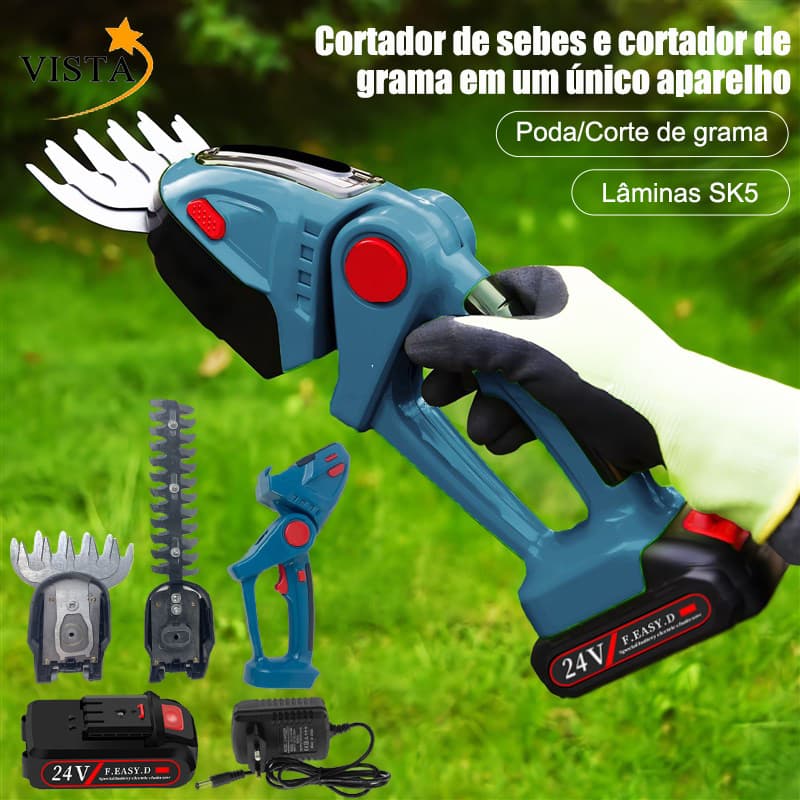 Cortador de grama sem fio e portátil 3 em 1, 24V, acompanha 2 baterias VISTA
