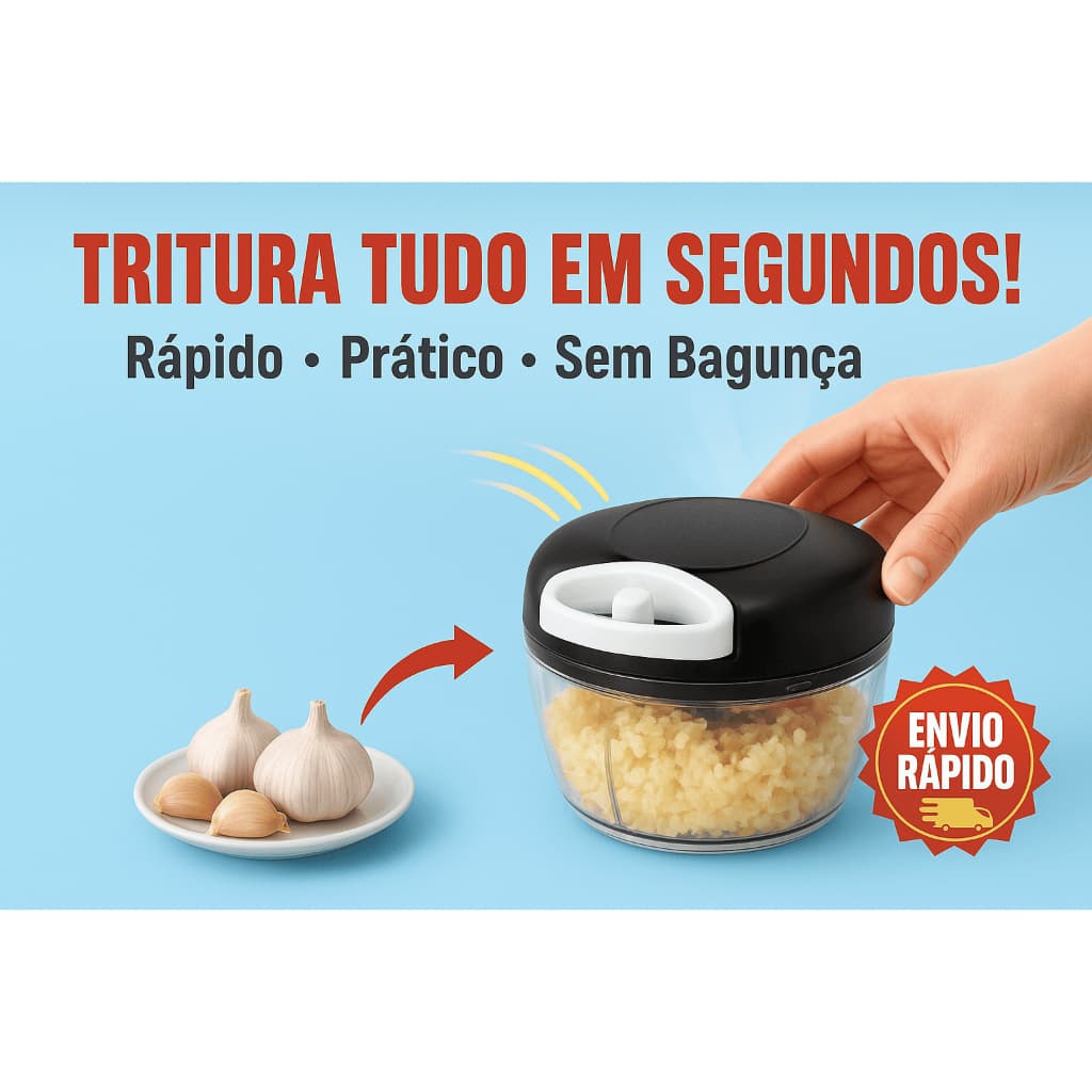 🧄 Mini Triturador Manual de Alimentos 500ml – 3 Lâminas Aço Inox- Livre de BPA