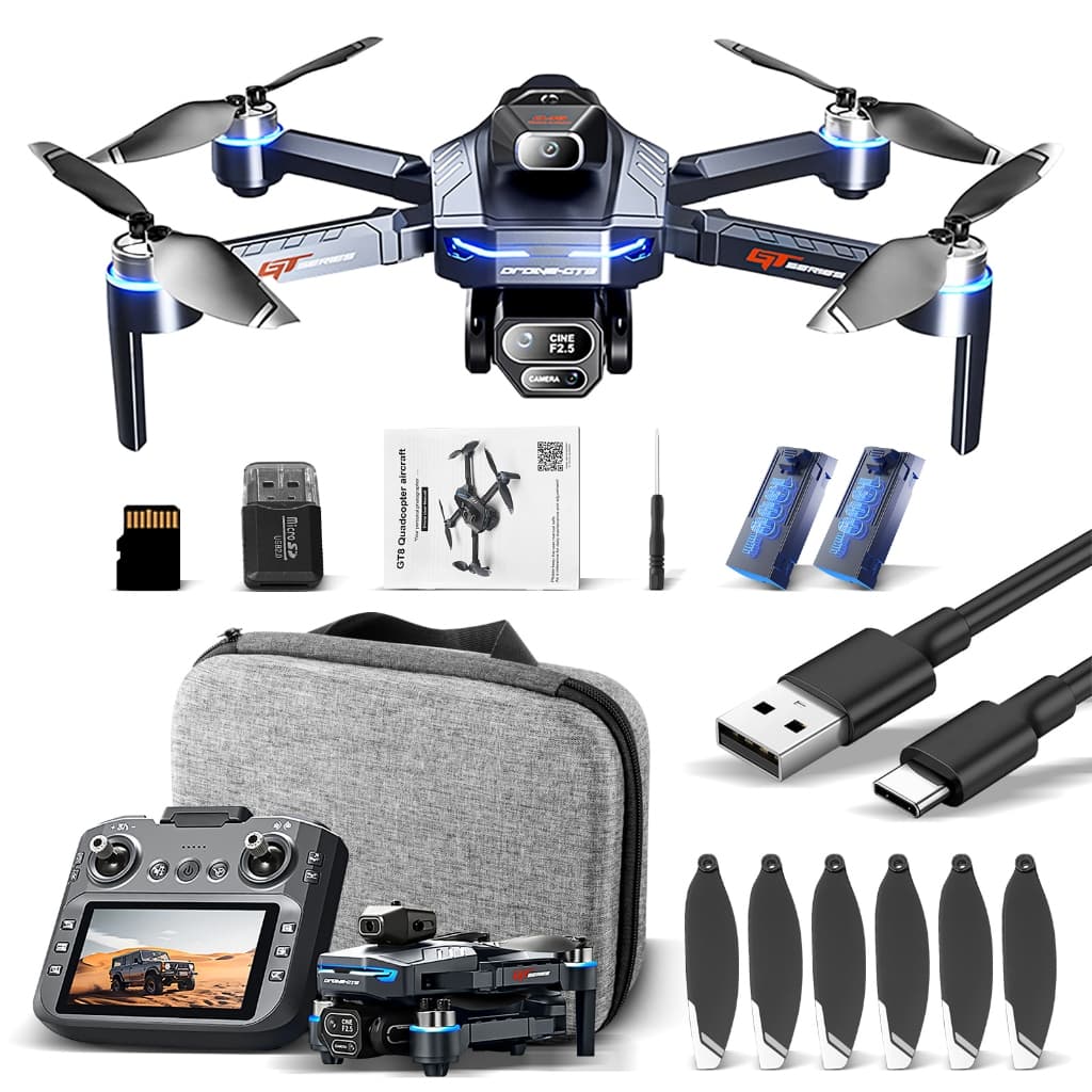 Drone profissional GT8 com resolução 4K, tela de 4,3 polegadas e duas câmeras 2.4G + 2 baterias