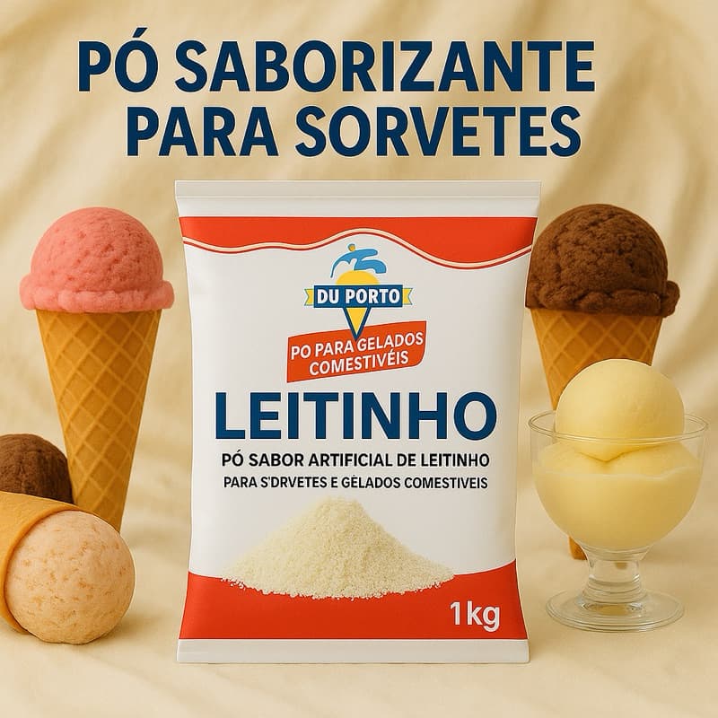Pó para Sorvete Leitinho Du Porto 100G e LEITINHO 1KG– Base para Sorvetes e Gelados Comestíveis