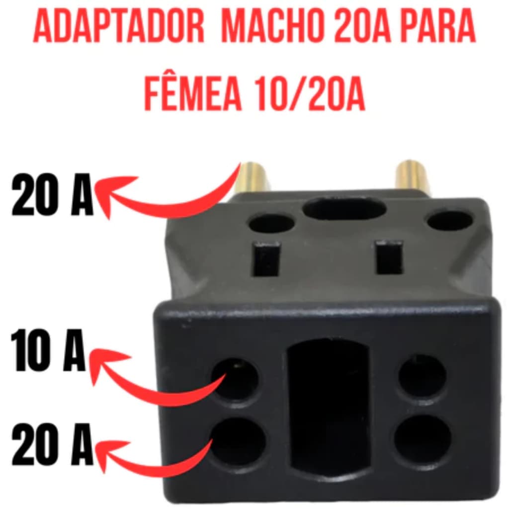 Adaptador Pino Grosso Macho 20A para Fêmea 10/20A – Reforçado 250V Dif