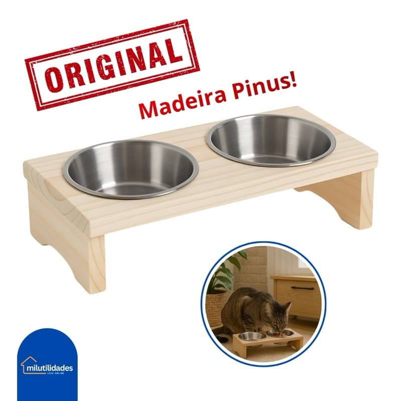 Comedouro Pet Elevado Para Gatos e Cachorros Com Tigela Inox