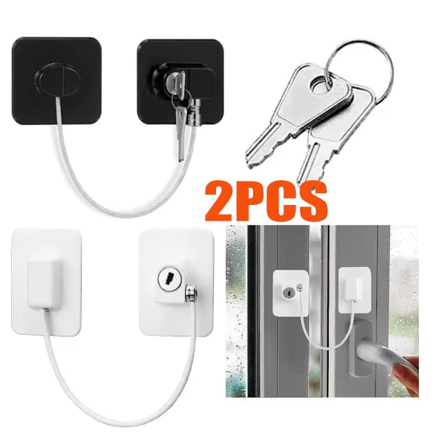 Kit 2 Trava Tranca para Geladeira Freezer Porta Janela Gaveta Não Precisa Furar Com Chave