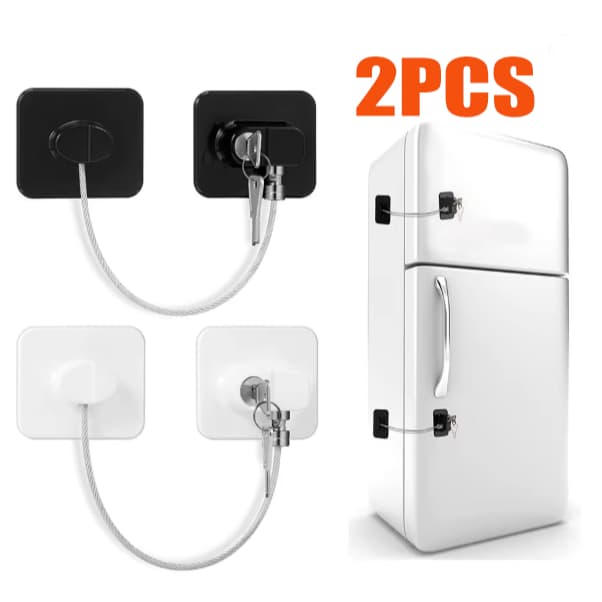 Kit 2 Trava Tranca Com Chave/Com Senha para Geladeira Freezer Porta Janela Gaveta Não Precisa Furar