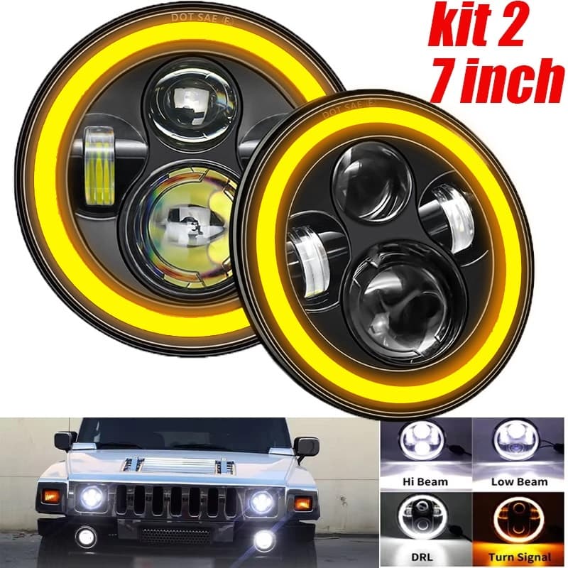 Par Farol 7 Polegadas Redondo Angel Eyes Led Jeep Fusca Beetle Kombi 12v/24v