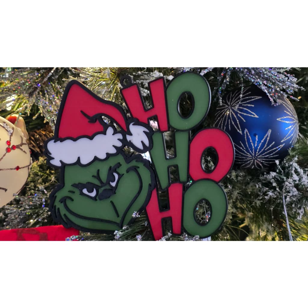Muggora Kit 2 Enfeites de Árvore de Natal Grinch Ho Ho Ho Decoração Natalina 12CM Altura 13CM Largura