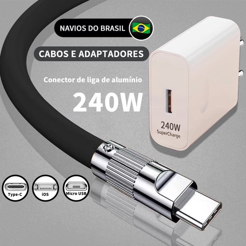 Cabo USB-C 1,5m Azul + Carregador 240W Fast Charge: Carregue Rápido Samsung, Moto, Xiaomi. Ideal para smartphones USB-C!
