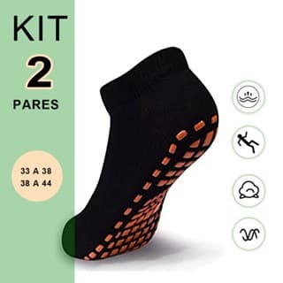 Kit 2 Pares Meia Soquetes Antiderrapante Esportivas Pilates Fisioterapia Yoga Idoso Adulto Infantil 38 a 44 BL