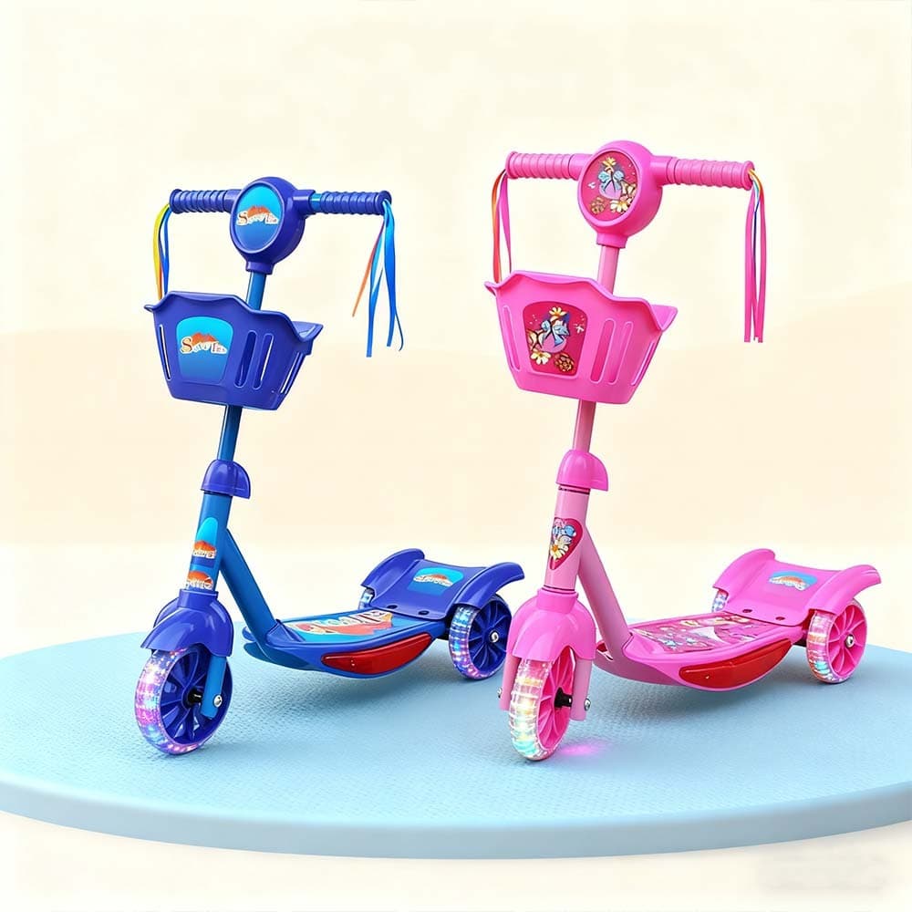 Patinete Infantil de 3 Rodas: Luzes LED e Cesto – Opção Divertida para Todos os Pequenos, Ideal para Meninos e Meninas