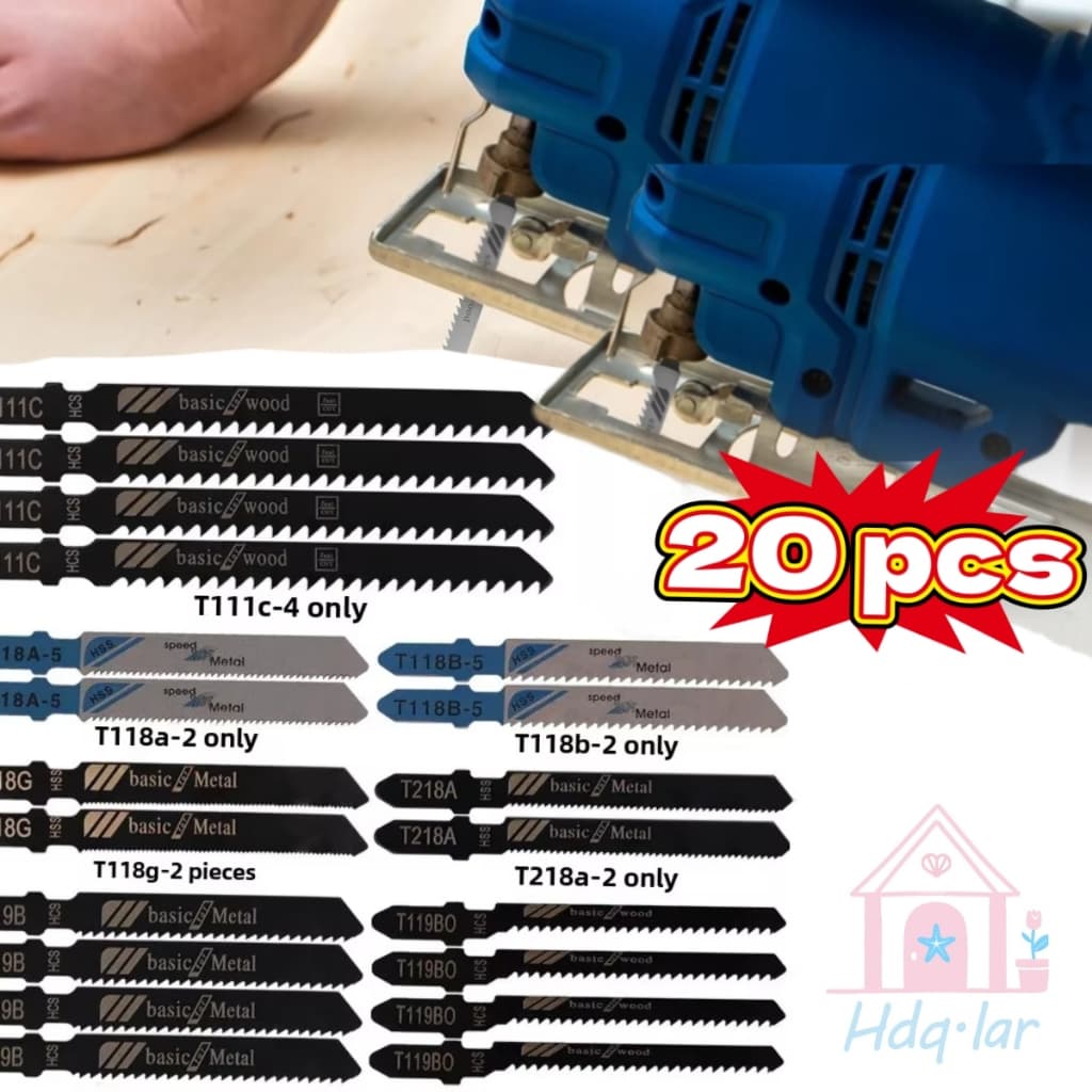 20 peças Conjunto universal de lâminas de serra tico-tico para madeira, plástico e metal