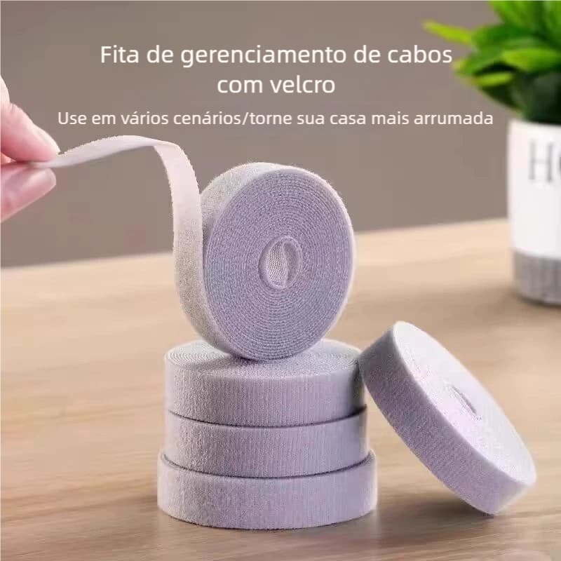 Organizador de fio e cabos rolo dupla face fecho de contato - 5 metros