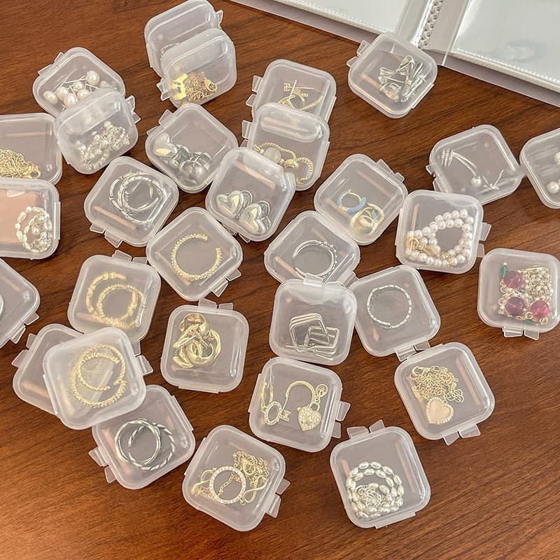 Conjunto de 50 caixas plásticas quadradas transparentes - Organizadores transparentes para pequenos acessórios e