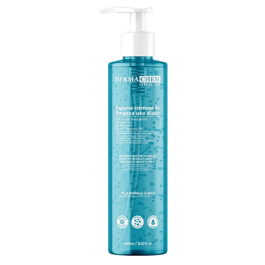 Espuma de Limpeza Facial Derma Chem Uso Diário 240ml Pele Normal a Seca