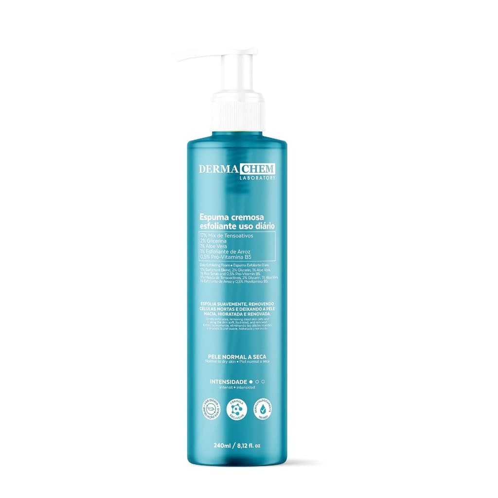 Espuma Esfoliante Facial Derma Chem Uso Diário 240ml Pele Normal a Seca