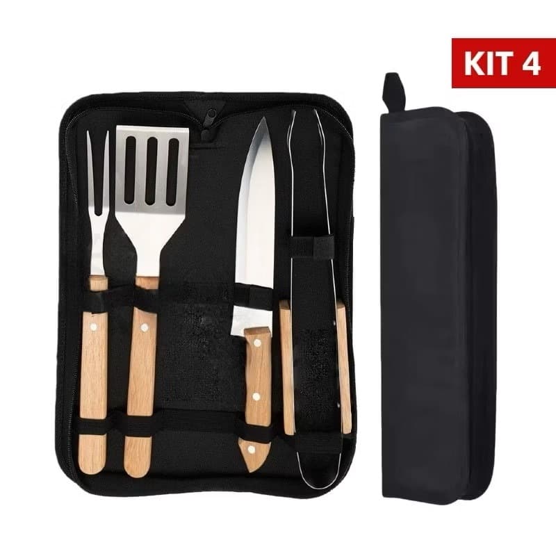 Kit Churrasco 2/3/4 Peças Aço Inox com Estojo Presente Homem Kit Churrasqueiro