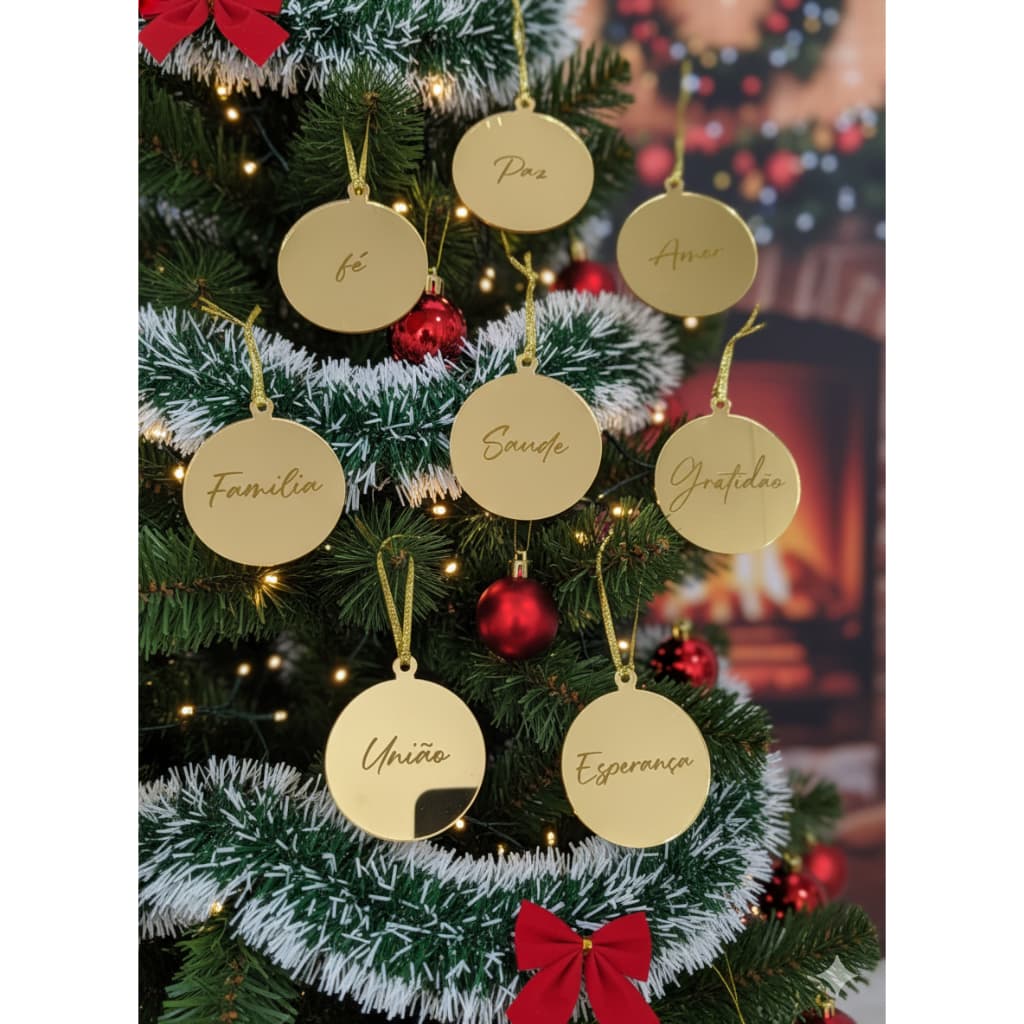 kit 10 Enfeites de Natal Festas de Final de Ano Comemorações Natalinas com palavras estrelas e bolas para árvore