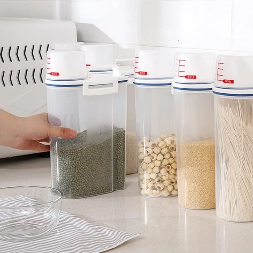 Kit 4 Potes Herméticos 2,5L Anti Vazamento Bico Dosador Copo Medidor Organizador Alimentos Cozinha