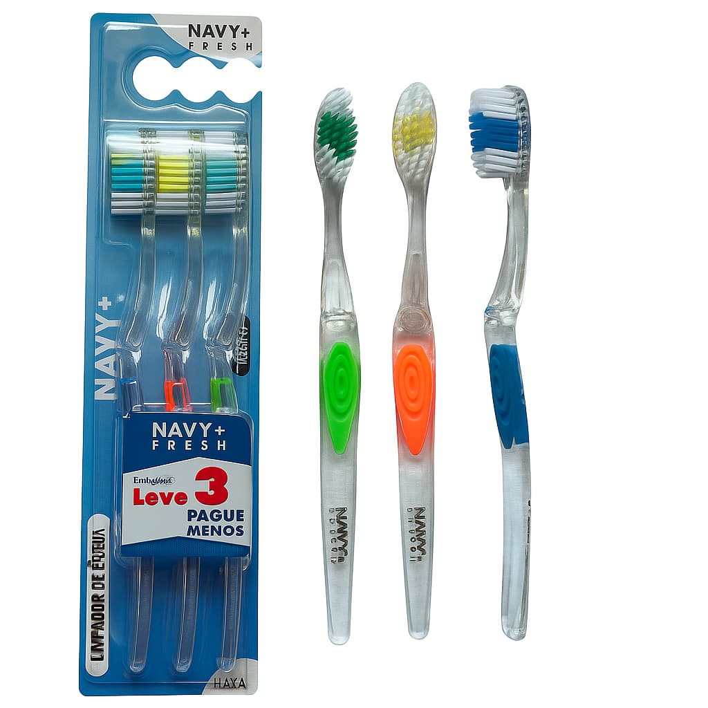Escova de Dente Macia Leve 3 com Cabo Transparente – Kit 3, 6, 9 ou 12 Unidades Escova Dental