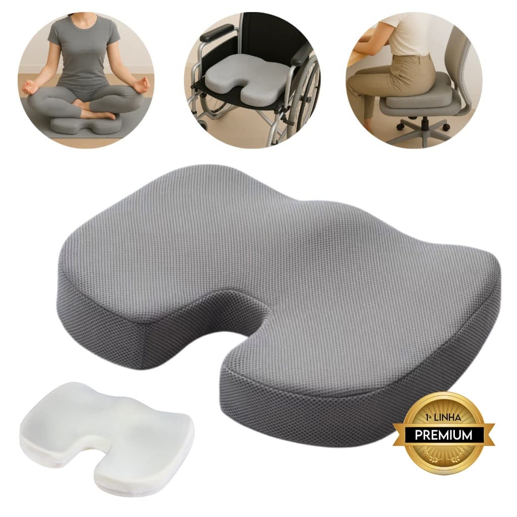 Almofada Ortopédica Para Cadeira Espuma de Memória Com Capa Correção Postural Alivio de Dor