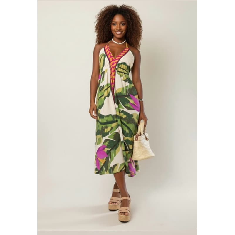 Vestido Feminino Estampado Midi Floral Decote V Alcinha Elegante Fashion Festa Moda Luxo.
