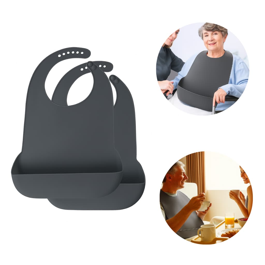 Kit 2 Babador De Silicone Adulto Idoso Reutilizável Impermeável