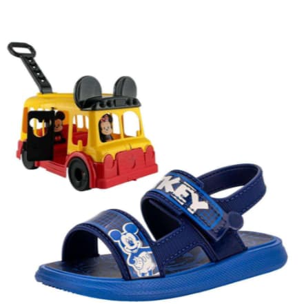 Sandália de Bebê Rosa Disney Mickey Grendene Kids + Ônibus